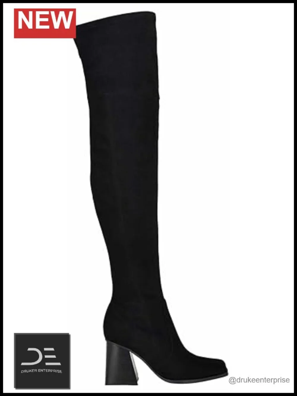 Over the Knee Dress Boots Block Heel Square Toe Zip Closure Women